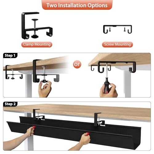 Image of Univivi No Drill Under Desk Cable Management Tray, 48 inch Cord Organizer for Table, Clamp /Screw Mount Desk Cable Management, Premium Fabric Cable Management Tray for Office, Home (Extra Large)