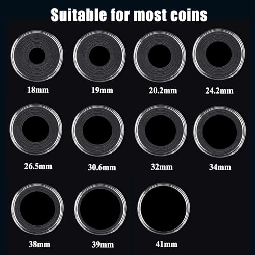 MUDOR Silver Dollar Coin Holders with 10 Size Gasket, 100 Pack Coin Storage Cases for Silver Eagle,Morgan,Cent,Nickel,Quarter, Plastic Coin Collection Supplies Protectors Capsules for Collectors - Thumbnail 2
