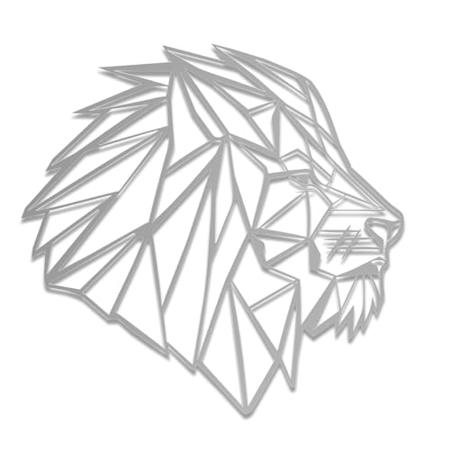 teileplus24 DS08 Wanddeko Metall | Wandbild | Metallbild | Geometrische Wandkunst | 58cm x 60cm, Farbe:Löwenkopf 3D Silber