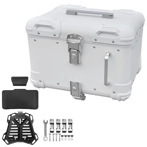Top case moto en aluminium blanc 40L résistant aux chocs et infiltrations avec serrure