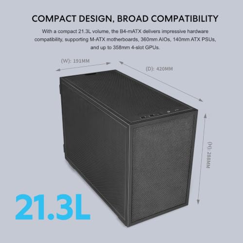 Image of Lian Li B4-mATX 21.3L PC Case, 358mm GPU, 360 AIO, 2 Slim Fans, Black Mesh | 2 Pre-Installed 120mm Slim Top Fans, Supports 360mm AIO, 140mm ATX PSU, Horizontal /Vertical Setup, Small Form Factor (B4X)