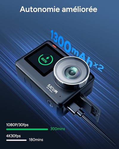 SJCAM SJ11 Bundle-Caméra d'action Double écran,Portable,Anti-Tremblement,Camera Sportive 30 m Imperméable,Enregistrement 100 Minutes,Caméra d’Action 4K idéale pour Une Utilisation Quotidienne,64G – Image 3