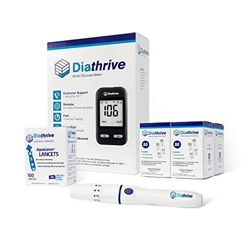 Reliable Diathrive Blood Sugar Test Kit & Blood Glucose Monitoring System – 4 Second Results! Glucometer/Glucose Meter Kit W/ 200 Glucose Test Strips – Lancing Device – 100 Lancets for Blood Testing