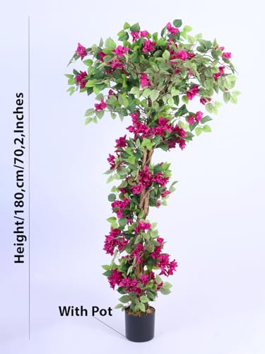 Image of ARICK DECOR 6Ft Artificial Bougainvillea Flowers Tree in Pot, 6ft Realistic Faux Pink Silk Flower Plant, Peacock Shaped Large Floor Decor for Home, Office & Balcony