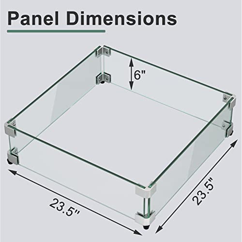 Gaspro 23.5 Inch Glass Wind Guard For Square Fire Pit Table, Thick And Sturdy Tempered Glass Panel With Hard Aluminum Corner Bracket & Rubber Feet, Easy To Assemble #TOP1