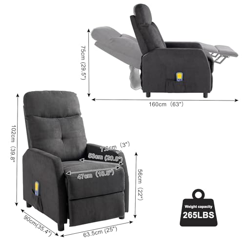 LEADZM Relaxsessel Fernsehsessel mit Manuell Liegefunktion, Verstellbarer Rückenlehne und Massage Wärmefunktion für Wohnzimmer und Schlafzimmer – Bild 3