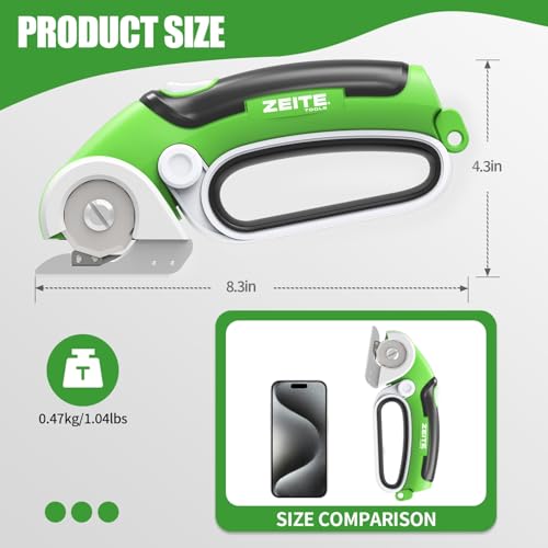 Image of ZEITE 4V Cardboard Box Cutter,Cordless Electric Scissors,Max Cutting 1 /4 inch,Ideal for Cardboard,Thin Carpet & Plastic Recycling,Easy to Hold and Safe,Green