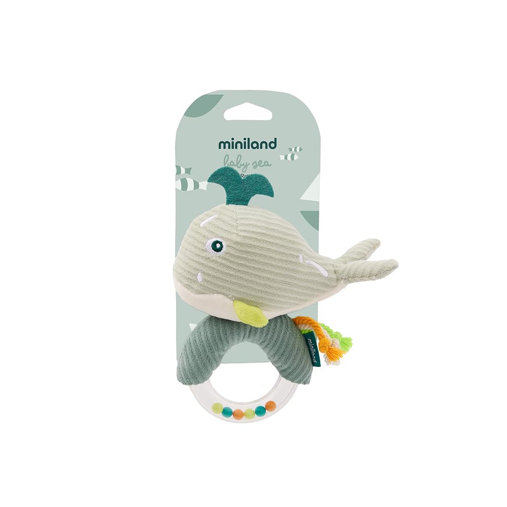 Miniland Baby Rattle Soft, Light and Stimulating, Ideal for First Sensory Discoveries From Birth, Baby Gift, Green | Ocean