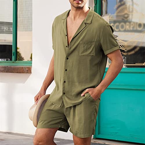 Ensemble d'été homme short et chemise en lin costume de plage décontracté casual