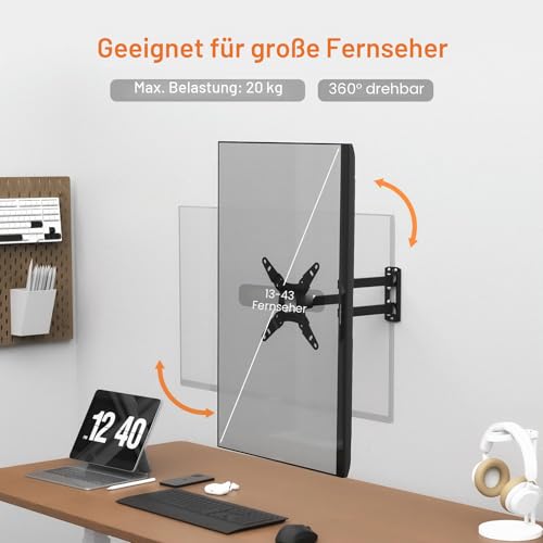 GRIFEMA GB1008-2 TV Wandhalterung 13-43 Zoll, Schwenkbar Neigbar, bis 20 kg – Ansicht 4