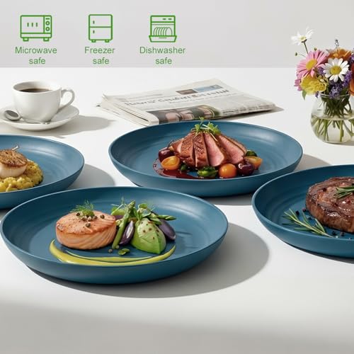 Image of 8In Wheat Straw Plates of 6, Unbreakable Deep Dinner Plates, Blue | Unbreakable & Lightweight Kids Dinner Plates for Kitchen, Camping, Party, Microwave and Dishwasher Safe