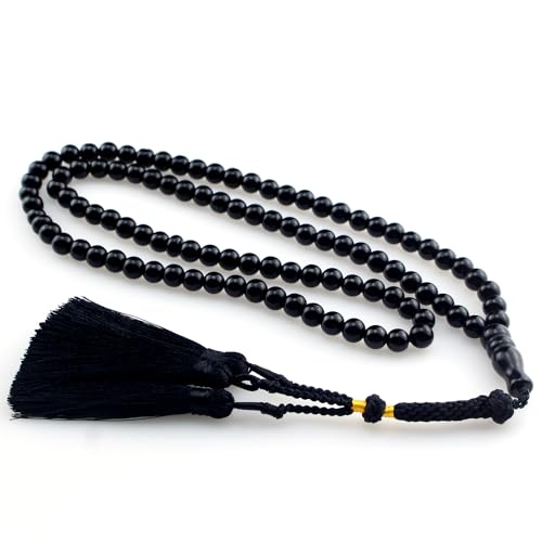  beirunde Tasbih Tesbih Islamic 99 Perline di preghiera islamiche musulmane Subha Sebha, Misbaha Masbaha Tasbeeh Sibha Beads Allah Mohammed Ramadan Rosario, Tasbih 8 mm Agata nera perline nappa