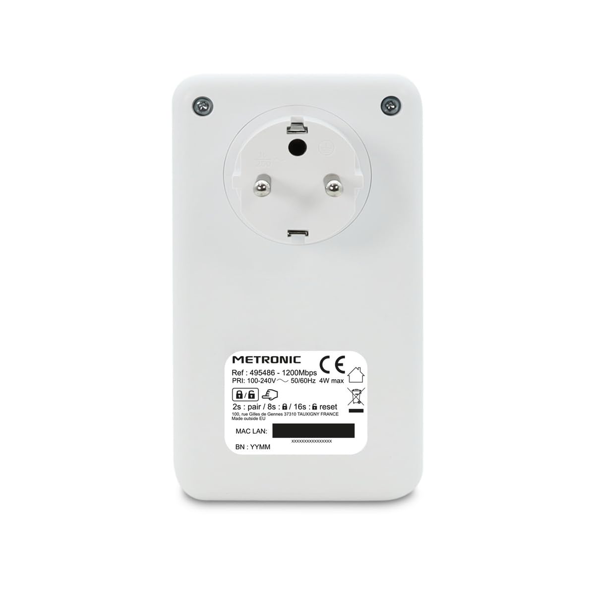 METRONIC 495486 CPL WiFi 1200 Mbps avec Prise Filtré gigogne- Compatible Toutes Box Internet (Fibre, ADSL) - Port Ethernet - Idéal TV, Streaming, Jeux, Télétravail - Blanc