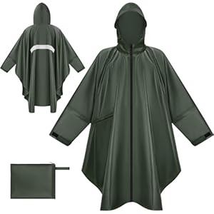 BTNEEU Poncho Pluie Imperméable Femme avec Capuche Zip - Léger Réutilisable Manteau de Pluie pour Randonnée, Camping, Voyage, Cyclisme (Vert)