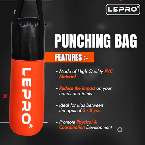 Image of LEPRO Kids Boxing Kit, Kids Punching Bag Set, Hanging Boxing Bag with Boxing Gloves & Headgear, Kids Boxing Set for 2-8 Years for Karate Muay Thai Kick Taekwondo Training (Orange)