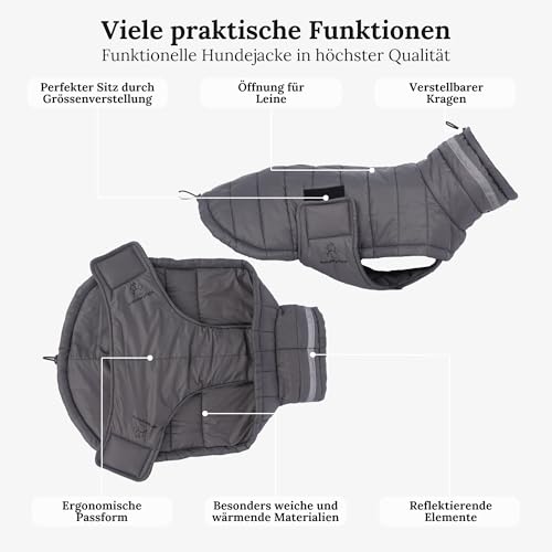 Wanderpfote Hundemantel in Grau, Größe XS - Synthetische Daunenjacke, Stilvoll und Elegant - Wasserdicht - Für Kleine Hunde - Wintermantel