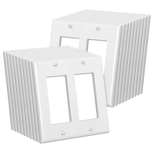CML 2-Gang Decorator Wall Plates 20 Pack Electrical Outlet Receptacle Covers Double Switch Plates Standard Size 4.5x4.57 Impact Resistant UL Listed White