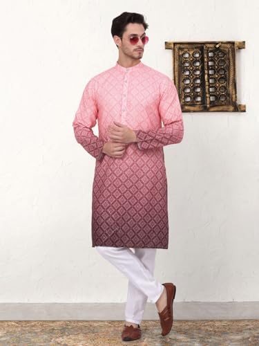 Image of Jompers Thread Work & Sequin Embellished Printed Kurta Set for Men Cotton Blend