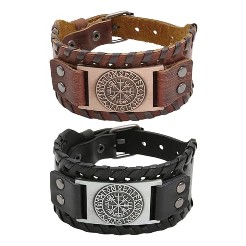YSJCHEBS Bracciali Vintage 2 Pezzi, Bracciali in Pelle da Uomo, Bracciali Moda, Accessori di Abbigliamento, Gioielli Regalo