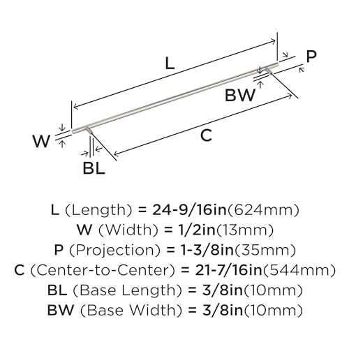 Image of Amerock 21-7 /16 inch Bar Pulls Polished Nickel Drawer Pull | 21-7 /16 inch (544mm) Center-to-Center Mounting Distance and 24-9 /16 inch Overall Length, Durable Carbon Steel Cabinet Hardware