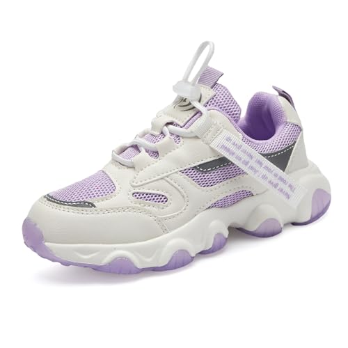 RTOUNT Boys Purple Trainers for Girls School Walking Tennis Shoes for Big Kid Running Adjustable Strap Sneakers Size 1 Child