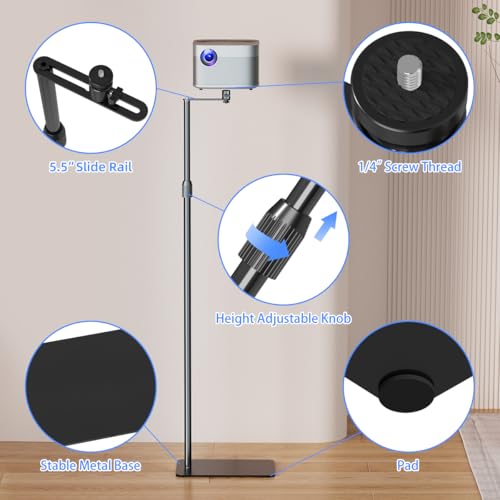 Image of suptek 65.9 inch Extendable Projector Stand Against Wall Hidden Stand, 360Swivel, Height Adjustable, Mini Projector Mount Bracket, Compatible with Home Office Video Vlog DVR Camera, PR001FPL