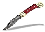 TNZ-521 Damascus Handmade Pocket Engraved Bolsters Folding Knife 3' Blade, 7' Overall,8 oz, with Leather Cover  TNZ Hand Made Damascus Knives