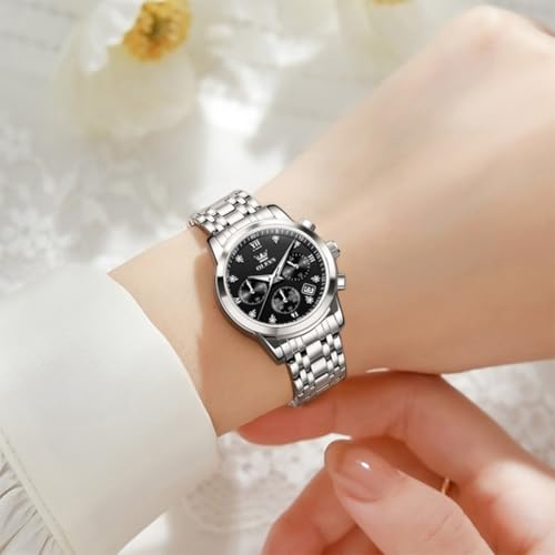 Image of OLEVS Women Watch Multifunctional Two Tone Watch Fashion Business Analog Quartz Ladies Watch Stainless Steel Waterproof Diamond Watch for Women