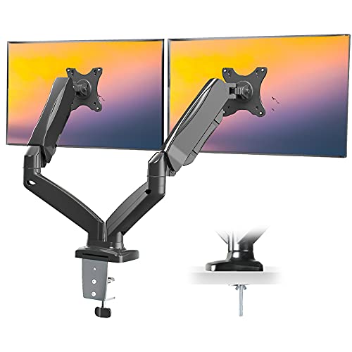 Get Discount 70% Price IMLIB Dual Monitor Mount - Gas Spring Dual Arm Monitor Desk Mount Height Adjustable, Tilt, Swivel, VESA Bracket Arm for Computer Screen up to 32 Inch, Each Arm Hold 4.4 to 17.6lbs