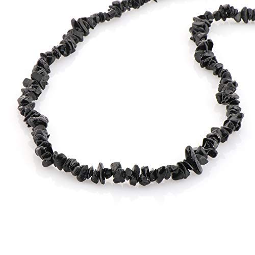 Black Tourmaline Smooth Polished Gemstone Chips nuggets Beads Necklace