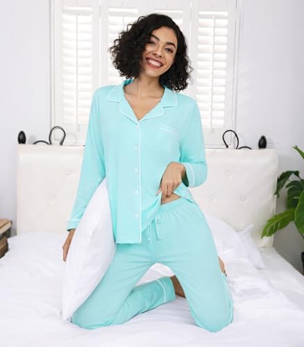Image of WiWi Viscose from Bamboo Women's Pajamas Set Super Soft Button Down Top and Pants Sleepwear Cooling Pjs S-3X