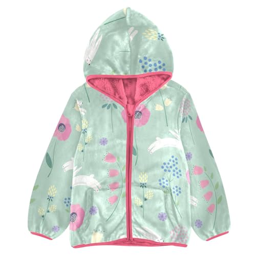 OTVEE Easter Rabbit Colorful Flowers Kids Hoodie Jacket Fall Spring Full Zip Warm Outwear Coat