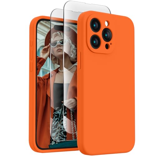 Image of FireNova Designed for iPhone 15 Pro Case, Silicone Upgraded [Camera Protection] Phone Case, Soft Anti-Scratch Microfiber Lining Inside, 6.1 inch, Neon Orange