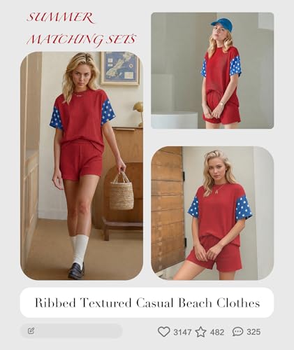 Image of MARZXIN Women 2 Piece Shorts Set 2026 Casual Summer Cruise Outfits Ribbed Loose Short Sleeve Pocket Matching Lounge Sets