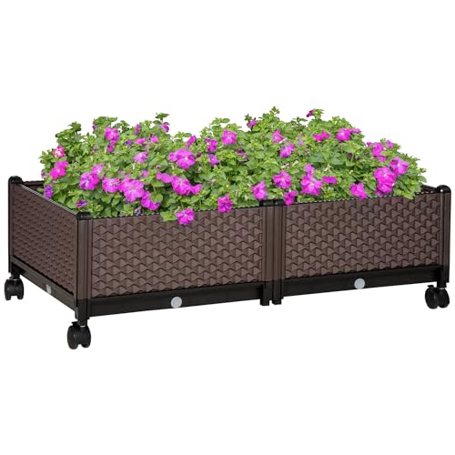 Outsunny Hochbeet 2-teilig mit Rollen Pflanzkasten mit Abflusslöchern...