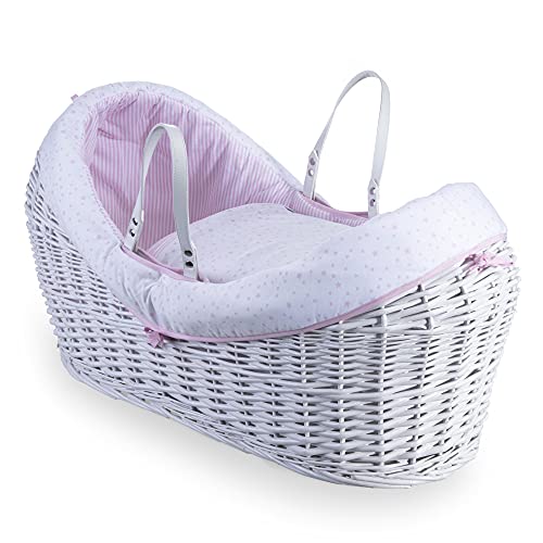 Image of Clair de Lune Stars & Stripes White Wrapover Noah Pod - Baby Moses Basket -Pink