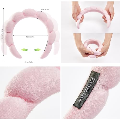 Spa Facial Headbands Combo Pack - 2 Terry Cloth Makeup Headbands for Face Washing, Masks, and Skin Treatments (Pink + Purple) - Image 3