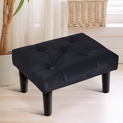 Image of HOUCHICS Small Footstool Ottoman, Velvet Soft Footrest Ottoman with Wood Legs, Sofa Footrest Extra Seating for Living Room Entryway Office(Black 1PACK)