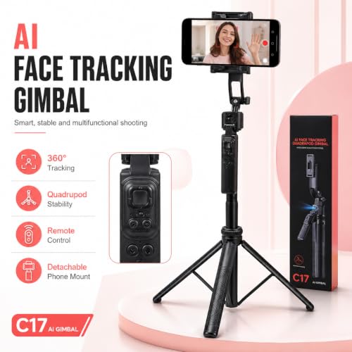 Image of AI-Powered Selfie Stick Tripod with Sensor, Auto Face Tracking Tripod with 360 Auto Rotating Stand for Mobile, Camera, Shooting, Blogging with Quad-Leg Stability by UNBREAKcable