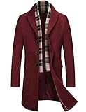 COOFANDY Men's Wool Blend Gentlman Winter Busiess Overcoats Woolen Trench Coat with Warm Pockets (Wine Red S)