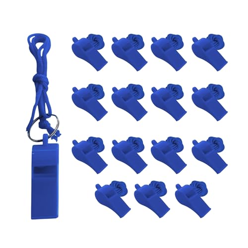 Pack de 100 silbatos azules de plástico con cordón miniatura 1