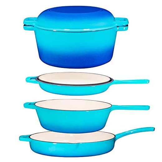 Enameled Cast Iron 5 Piece Gift Set, 2-In-1 Cast Iron Multi-Cooker + 2 in 1 Enameled Double Dutch Oven & Skillet Lid + 12 inch Frying Pan Skillet, Complete Chef Cast Iron Cooking Gift Set