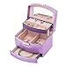 Produktbild Schminktasche Kosmetiktäschchen Damen Schmuckschatulle Leder Schmuckschatulle Halbautomatische dreischichtige Schmuckschatulle tragbar tragbar lila 15,5 * 13 * 12,5 cm