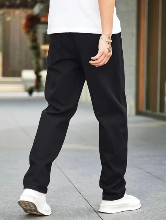 Image of Men's Black Baggy Straight Leg Jeans with Side Pockets