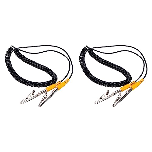 QUARKZMAN - QUARKZMAN ESD Échouement Câble Cordon avec Alligator Agrafe, 3.0m/118" Jaune Anti-Statique Terre Fil Élastique Câble, pour Éliminer Conducteur Électrostatique, 2 Paquet