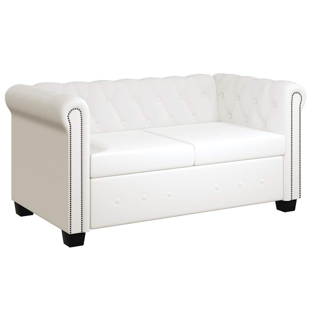 Sofá Chesterfield de 2 plazas, piel sintética, color blanco, con botones y tachuelas, diseño clásico, para sala de estar y oficina, 145,5 x 76 x 70 cm