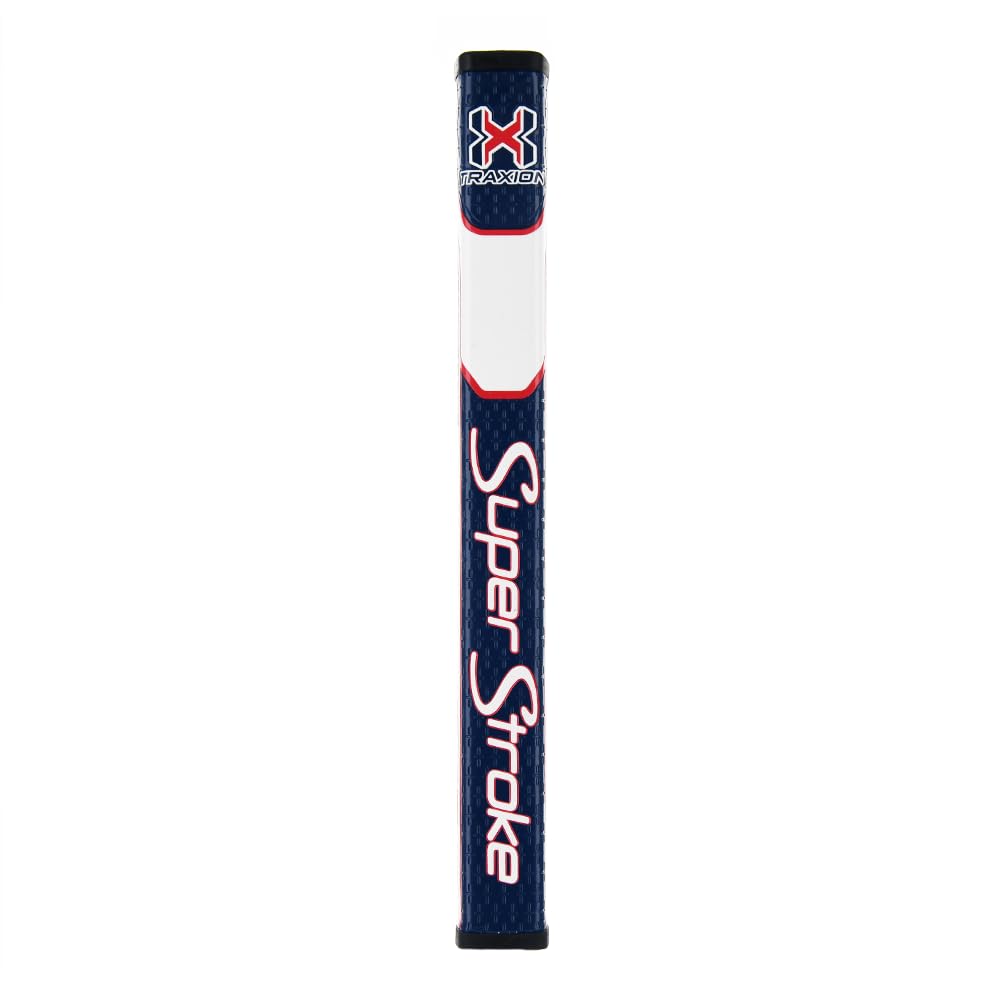 SuperStroke Traxion Pistol GT 1.0 Putter Grip | Improves Feedback and Tack, Enhances Feel and Comfort, No-Taper Technology, 10.50” in Length, Weighs 83g| White/Grey/Red (71200)