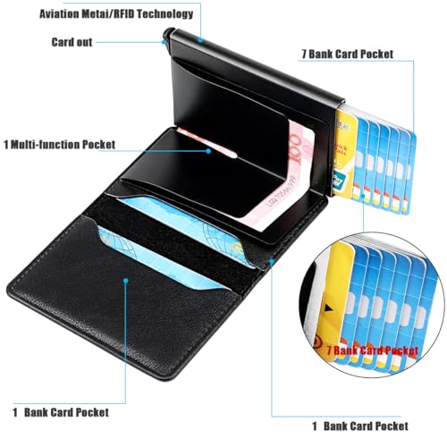 Pop up Card Wallet RFID Blocking Men Slim Metal Credit Card Holder Business Money Pocket Card Case for Men and Women (black)3