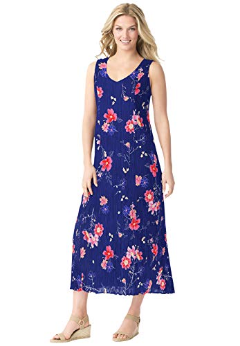 Woman Within Women's Plus Size Sleeveless Crinkle Dress - 5X, Evening Blue Wild Floral