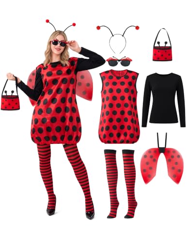 Spooktacular Creations Halloween Ladybug Costume Women, Lady Bug Costumes with Wings & Headband for Women Halloween Dress Up Party Cosplay, Party Events (Medium)